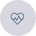 Line drawn icon of a heart with lines through the middle to indicate a heart rate.