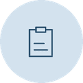 Line drawn icon of a clipboard with lines on it.